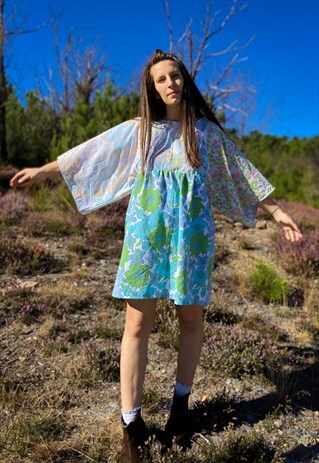 SIENNA MINI DRESS - BLUE VINTAGE FLOWERS MINI - S/M