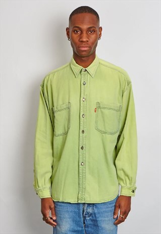 VINTAGE 90'S LEVI'S NEON GREEN DYED DENIM SHIRT