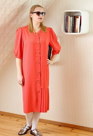 ORANGE MIDI PLEAT DRESS
