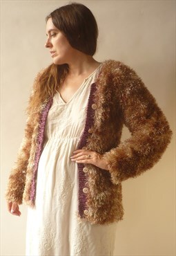 1980's Vintage Fuzzy Fluffy Textured Knitted Cardigan