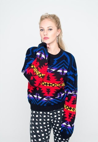 AZTEC PATTERNED CROPPED VINTAGE JUMPER
