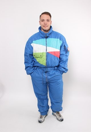 Vintage HEAD one piece ski suit, 90s blue color snowsuit