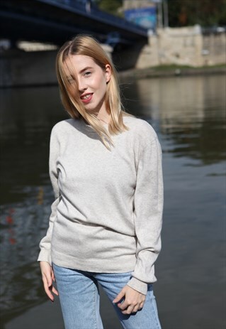 VINTAGE 90'S CASHMERE SWEATER JUMPER IN GREY
