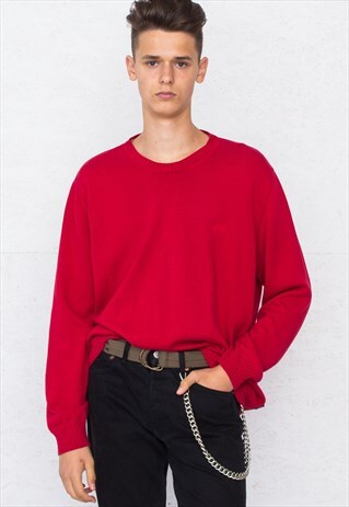 VINTAGE RED HUGO BOSS ROUND NECK KNIT JUMPER