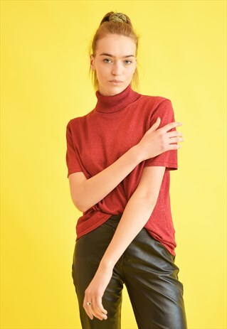 90'S RETRO GRUNGE SHIMMER OVERSIZED TURTLENECK TOP BLOUSE