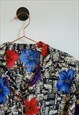 VINTAGE 80S FLORAL ABSTRACT PRINT LONG SLEEVE SHIRT 10-12