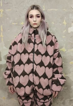 Heart fleece jacket handmade detachable love bomber in pink