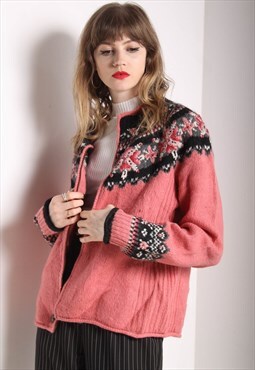Vintage Jazzy Abstract Crazy Patterned Cardigan Pink