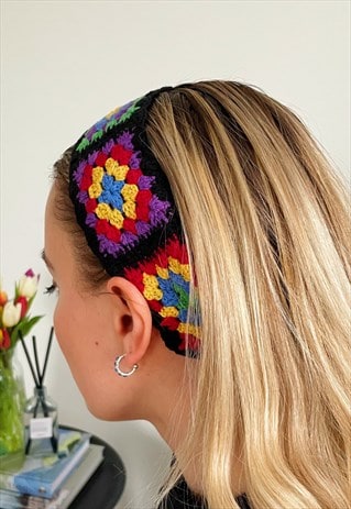 Black Crochet Headband Granny Square Pattern