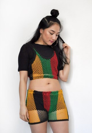 RASTA FESTIVAL MULTICOLOUR MESH FISHNET TWO PIECE COORDINATE
