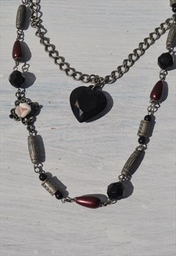 Deadstock plastic heart pendant/beads 2 strands chain 