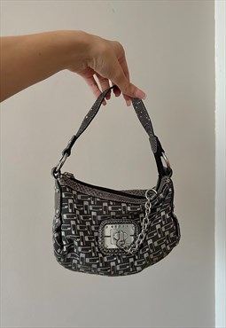 00s Guess Monogram Grey & Silver Chain Detail Small Bag