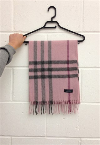 ONE OFF VINTAGE POWDER PINK TARTAN BURBERRY CASHMERE SCARF