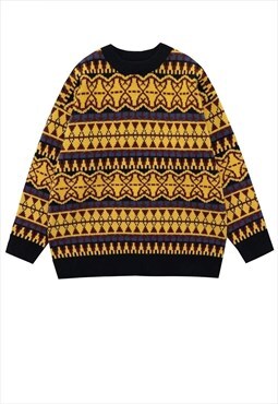Baroque sweater 90s pattern chunky knit jumper black yellow
