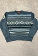 VINTAGE KNITTED JUMPER ABSTRACT PATTERNED GRANDAD SWEATER