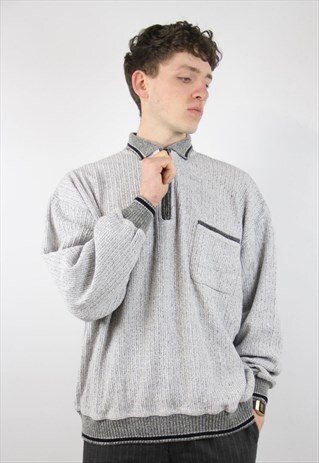 VINTAGE GREY 90'S RIBBED JUMPER