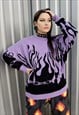 FLAME KNITTED SWEATSHIRT BOX FIT PURPLE FIRE KNITWEAR JUMPER