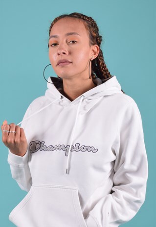 VINTAGE CHAMPION WHITE AND GREY HOODIE