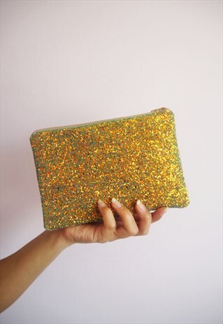 GLITTER MAKEUP BAG IN RUST GOLD