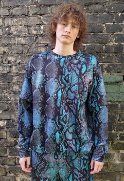 Snake sweatshirt detachable handmade python rave tshirt blue