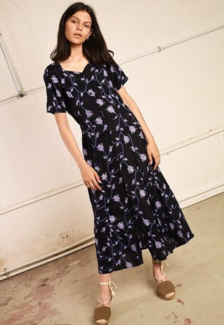 90'S RETRO FLORAL PARIS CHIC MIDI MINIMALIST DRESS