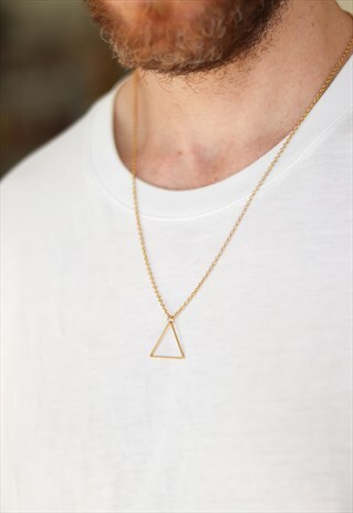 TRIANGLE CHAIN NECKLACE FOR MEN GOLD GEOMETRIC PENDANT HIM