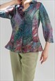 VINTAGE Y2K 3/4 SLEEVE FRILL DETAIL COLLAR COLORFUL BLOUSE M