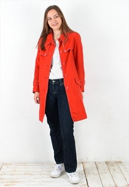Vintage Women's L Red Jacket Trench Coat Mod Overcoat Bright