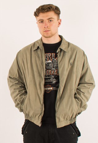 VINTAGE BEIGE POLO RALPH LAUREN HARRINGTON JACKET XXL