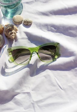 Transparent Green Chunky Semi Cat Eye Sunglasses