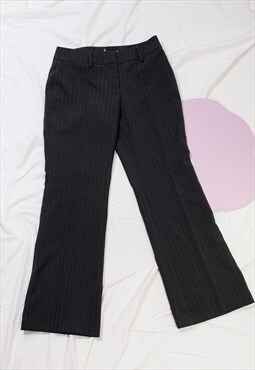 Vintage Flare Trousers Y2K Preppy Pants in Pinstriped Black