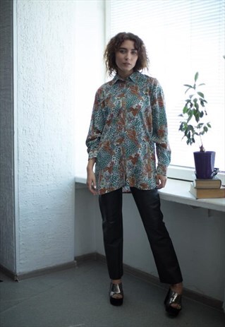 VINTAGE 80'S MULTICOLOUR PATTERNED LONG SLEEVED SHIRT