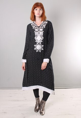 VINTAGE 90S EMBROIDERED PATTERNED TUNIC DRESS