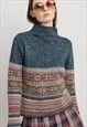VINTAGE Y2K HIGH NECK MULTI STRIPE WOMEN JUMPER S/M