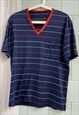 VINTAGE 70S MOD STRIPED V-NECK BLOUSE TOP T-SHIRT