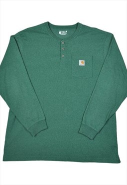 Vintage Carhartt Long Sleeve Button Up T-Shirt Green XL
