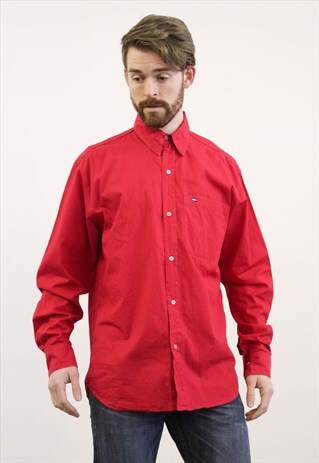 TOMMY HILFIGER VINTAGE 1990S RED LONG-SLEEVED SHIRT