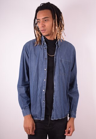 HUGO BOSS MENS VINTAGE DENIM SHIRT LARGE BLUE 90S
