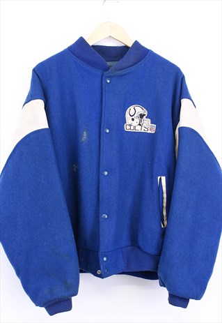 Vintage NFL Colts Varsity Bomber Jacket Blue White Button Up