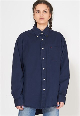 VINTAGE OVERSIZED BLUE TOMMY HILFIGER LONG SLEEVE SHIRT