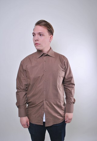 90S MAN BROWN MINIMALIST VINTAGE LONG SLEEVE SHIRT