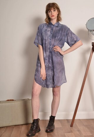 VINTAGE 90S RELAXED FIT MINI SLIP SHIRT DRESS IN TIE DYE