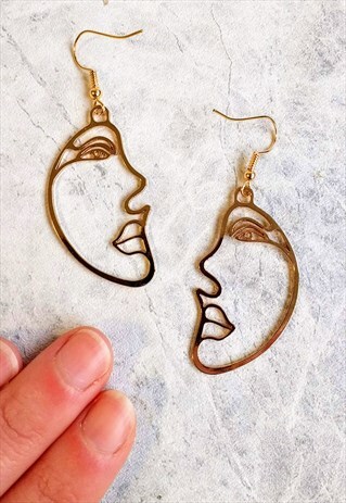 ABSTRACT FACE EARRINGS ROSE GOLD-TONE