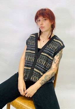 Vintage Size L Knitted Sweater Vest In Multi