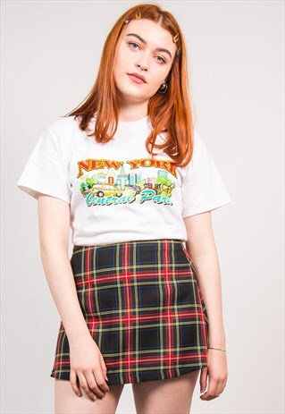 VINTAGE 90'S CHECKED TARTAN PATTERN HIGH WAIST MINI SKIRT