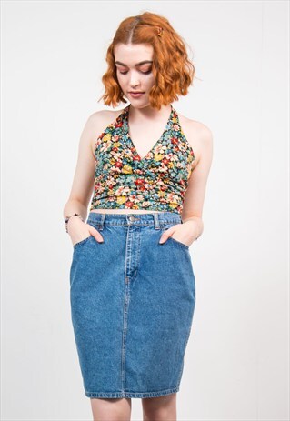 VINTAGE 70'S CUTE FLORAL HALTER CROP TOP