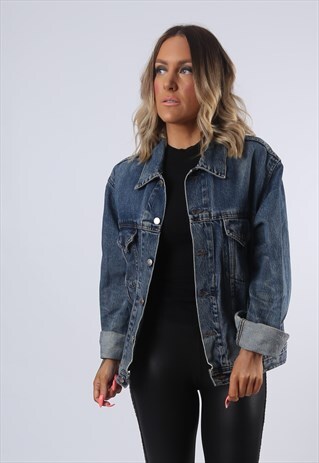 DENIM JACKET OVERSIZED FITTED VINTAGE UK 14 - 16 (EADM)