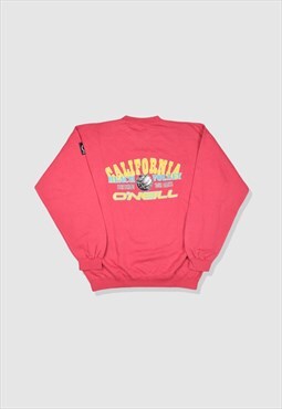 Vintage 90s O'Neill Graphic Print Sweatshirt in Coral Pink