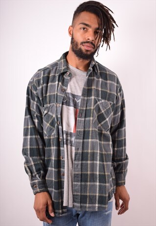 MENS VINTAGE SHIRT LARGE GREEN CHECK 90S