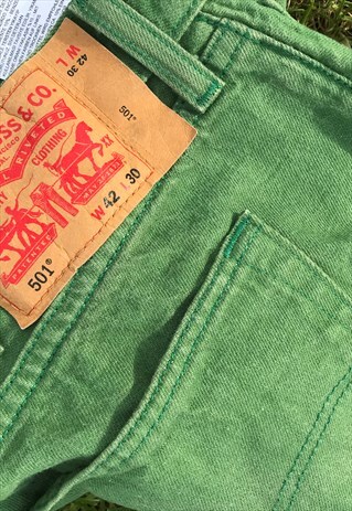 VINTAGE 90'S BUTTON FLY LIME GREEN STRAIGHT LEG LEVI'S